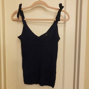 Next Tie Shoulder Metallic Navy Sweater Tank Top